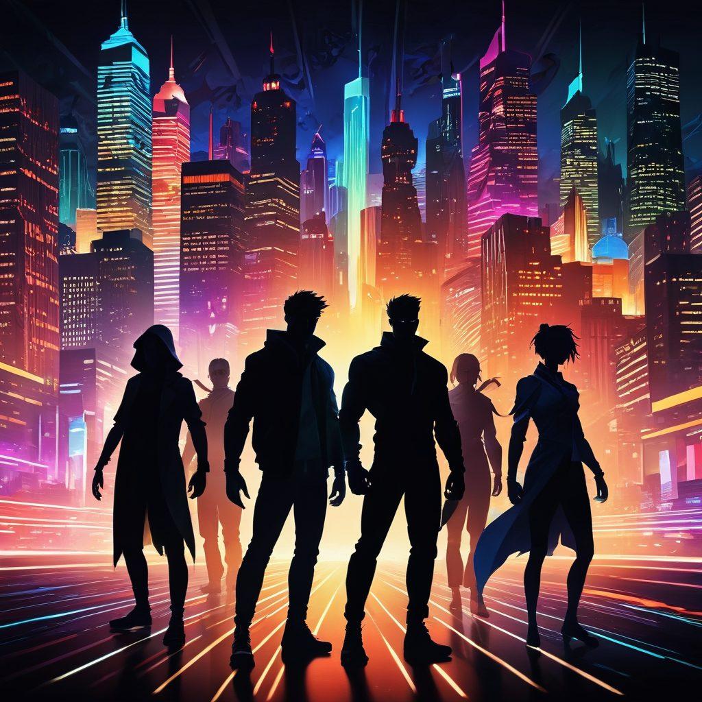 A thoughtful scene depicting a split world: on one side, vibrant adult animation characters celebrating freedom, and on the other side, a shadowy figure representing safety and caution. The background features a blurred cityscape to symbolize the digital realm, while contrasting colors highlight the tension between access and safety. An ethereal glow surrounds the characters to evoke a sense of imagination. super-realistic. vibrant colors. overlay of digital patterns.